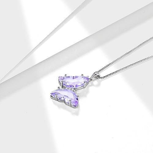 Aurora Tears Butterfly Necklace Earrings Ring Bracelet - Women 925 Sterling Silver Animal Butterflies Birthstone Pendant Crystal Wedding Birthday Jewelry - color: pendant-F.June