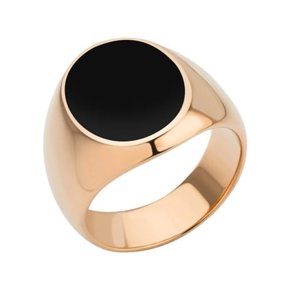 555Jewelry Stainless Steel High Polish Plain Oval Black Onyx Signet Ring for Men - color: Rose Gold