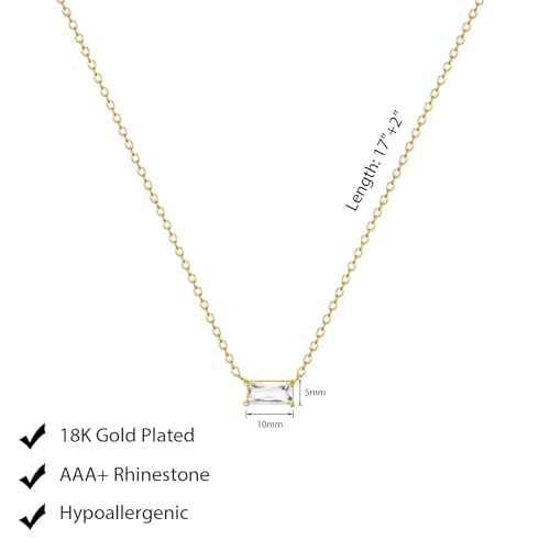 Luxval Diamond Pendant Gold Necklace for Women，Dainty 18k Gold Plated Choker Necklaces Simple Gold Jewelry Gifts for Women - color: Gold-Sideway Birthstone