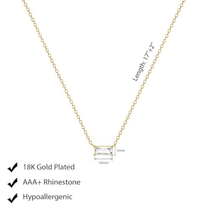 Luxval Diamond Pendant Gold Necklace for Women，Dainty 18k Gold Plated Choker Necklaces Simple Gold Jewelry Gifts for Women - color: Gold-Sideway Birthstone