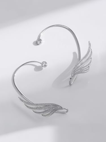 2Pcs Rhinestone Ear Cuff Earrings for Women Angel Wing No Piercing Earrings Shiny Wings Fake Earrings Vintage Cartilage Ear Clip On Wrap Crawler Climber Earrings Jewelry for Women