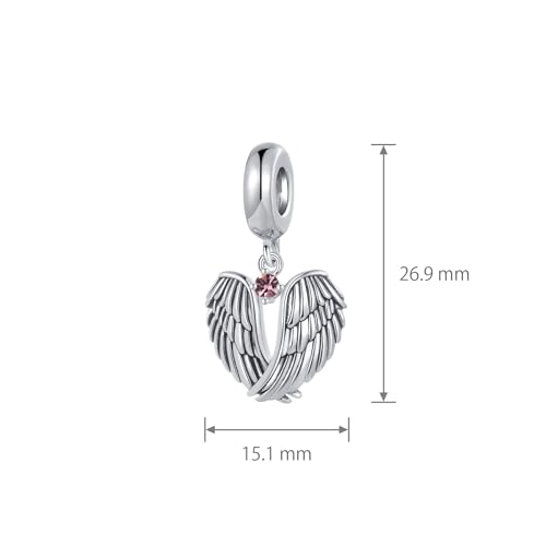 LSxAB Guardian Angle Wings Jan-Dec Birthstone Charm Compatible with Pandora Charms Bracelets for Women Charm - style: 02 Pink