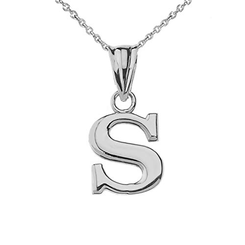 Claddagh Gold .925 Sterling Silver Initial Pendant Charm – Personalized Alphabet Letter Jewelry in 0.80mm or 0.55mm Block Font - color: 22" Rolo Chain with Pendant, size: Large, style: S