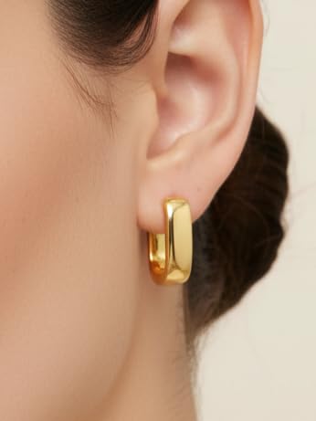 FAN&LOUIS Gold Clip On Earrings for Women，24K Gold Plated Chunky Hoop Earrings for Non-Pierced Ears Small Hypoallergenic Lightweight U Shaped Clip-On - style: Gold