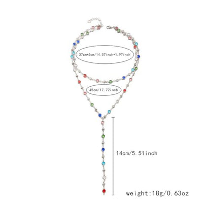 Colorful Rhinestone Long Necklaces for Women,Boho Small Crystal Drop Necklace,Boho Rhinestone Layered Necklaces - color: Silver