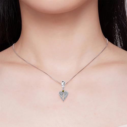 TCHYUN Spread Angle Wings Dangle Charm 12 Birthstone Bead for Pandora Bracelet Women Gift - style: Aug