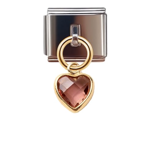 Birthstone Heart Dangle Charm for 9mm Italian Charm Bracelet, Stainless Steel with Birth Stone, Birthday Gift - color: February