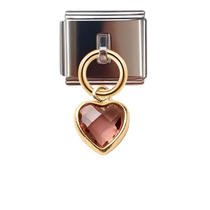 Birthstone Heart Dangle Charm for 9mm Italian Charm Bracelet, Stainless Steel with Birth Stone, Birthday Gift - color: February
