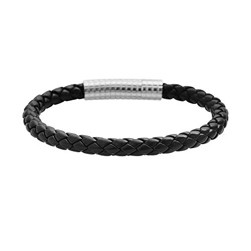 Edforce Classic Braided Genuine Leather Wrist Band Cuff Bracelet, 8.25inches - color: Silver