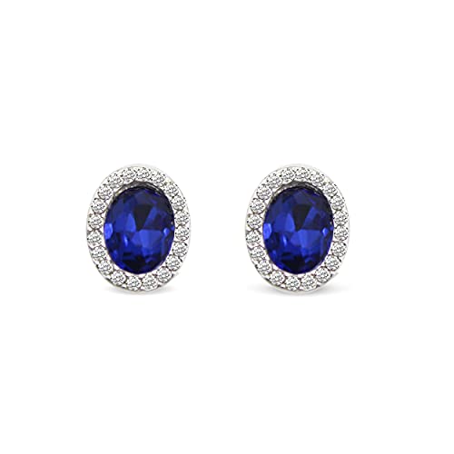 Charm Earrings Hoop set in 925 Sterling Silver for women Open Lotus Flower | Simulated Blue Sapphire | Tiny Lotus | Circle | Climber Crawler - style: Blue Synthetic Sapphire