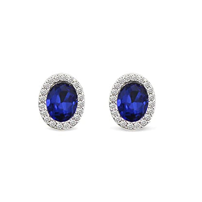 Charm Earrings Hoop set in 925 Sterling Silver for women Open Lotus Flower | Simulated Blue Sapphire | Tiny Lotus | Circle | Climber Crawler - style: Blue Synthetic Sapphire