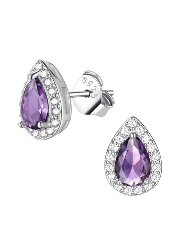 FindChic Birthstone Earrings for Women, Round/Heart/Square/Teardrop Earrings with 925 Sterling Silver Posts & Push Backs, Hypoallergenic Studs with Cubic Zirconia, 12 Months Jewelry with Gift Box - style: 06. June-Alexandrite (Teardrop)