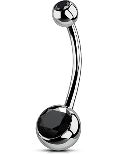 OUFER Titanium Belly Button Rings, Internally Threaded Belly Ring, Round CZ Navel Rings for Women Men - color: Black CZ, size: 1.6*14MM