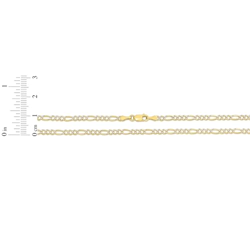 Floreo 10k Yellow Gold and White Gold 2.5mm Solid Two-Tone Figaro Chain Bracelet or Anklet