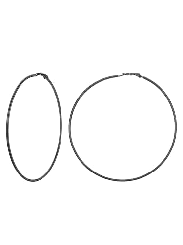 FaithHeart Silver/Black/Gold Stainless Steel Thin Hoop Earrings for Women | 2mm Wide Thin Large Hoop Earrings, Hypoallergenic Lightweight Trendy Jewelry, 20/30/40/50/60/70/80/90/100mm - color: Black, size: 100mm/3.93"