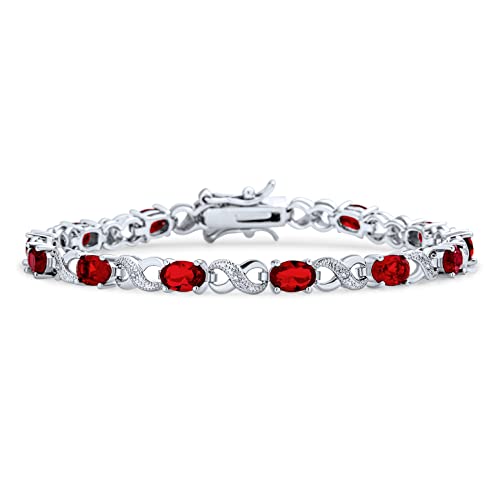 Bling Jewelry Birthstone Colors CZ Oval Infinity Tennis Bracelet Rose Gold Silver Plated - color: Red