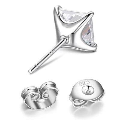 925 Sterling Silver Cubic Zirconia Necklace and Earrings Set for Women, Heart, Cushion, Round, Emerald Cut CZ, Solitaire Bezel Jewelry Set, CZ Bridal Jewelry Set, Bridesmaid Gift - style: Princess Cut