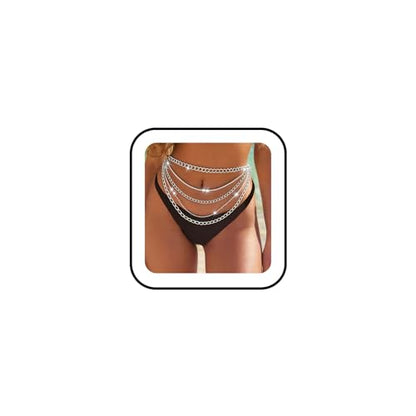 Chunky Gold Waist Chain for Women Rhinestone Layered Belly Belt Chains Beach Waist Chain Waterproof Cuban Body Chain Adjustable Bikini Body Jewelry Summer Beach Accessories Jewelry Gift - color: Silver