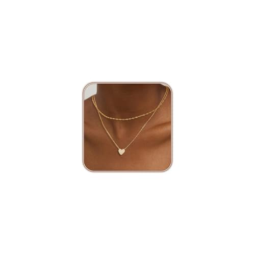 Gold Layered Necklaces for Women, 14K Gold Plated Paperclip Snake Chain Necklace Set, Dainty Coin Cross Tear Pendant Layering Choker Necklaces, Simple Trendy Stackable Jewelry Gifts - color: Diamond Heart Necklace
