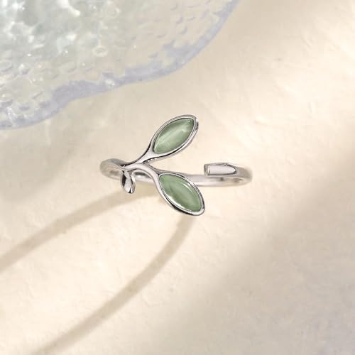 Adjustable Leaf Stackable Rings for Women Cubic Zirconia Stones Blue Leaves Purple Flower Open Band Stacking Finger Sliver Rings Fashion Plant Floral Aesthetic CZ Jewelry - color: stone leaf