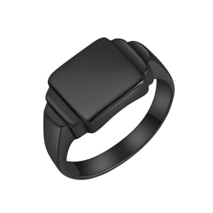 PAURO Unisex Square Shaped Signet Ring Geometric Style | Stainless Steel Square-shaped Signet Style for Men Women,Classical Simple Plain Wedding Engagement Statement Ring - color: Black