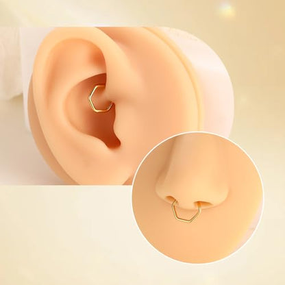 FUNLMO Septum Ring Nose Ring Daith Piercing Jewelry 316L Surgical Steel Hexagon Septum Jewelry Tragus Helix Rook Cartilage Conch Piercing Jewelry - color: Gold