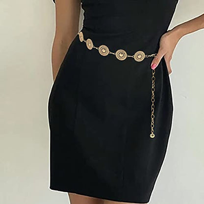 Women's Chain Belt Metal Waist Belt Chunky Belly Link Belt - color: Pattern Gold, size: XL: 59 in