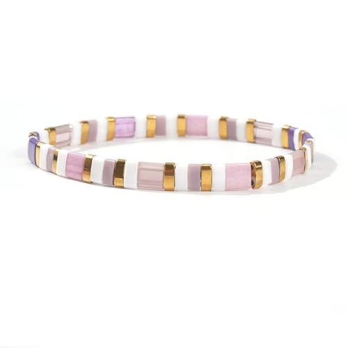 Candy Colorful Tila Flat Beads Bracelets for Women Trendy Unique Friendship Handmade Stackable Christmas Jewelry Gifts - color: pink