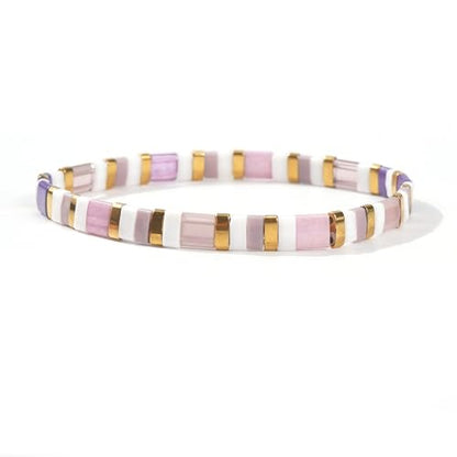 Candy Colorful Tila Flat Beads Bracelets for Women Trendy Unique Friendship Handmade Stackable Christmas Jewelry Gifts - color: pink