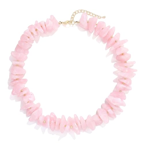 Elegance 11 designs Chunky Heart Necklace for Women, Colorful Acrylic Beaded Statement Puff Heart Necklace, Cute Boho Y2K Choker Necklace for Gift Jewelry - color: Pink