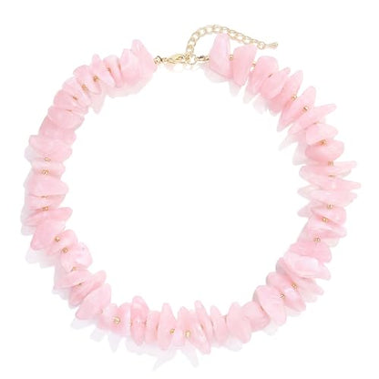 Elegance 11 designs Chunky Heart Necklace for Women, Colorful Acrylic Beaded Statement Puff Heart Necklace, Cute Boho Y2K Choker Necklace for Gift Jewelry - color: Pink