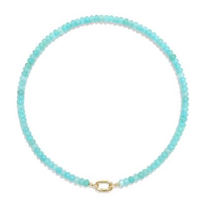 CONRAN KREMIX Colorful Stone Beaded Necklace for Women,Natural Gemstone Bead Choker Necklaces Boho Summer Beach Layering Necklace Jewelry Gift for Women - color: Light Blue