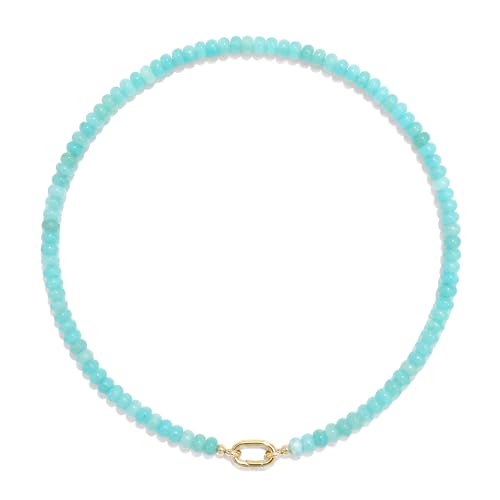 CONRAN KREMIX Colorful Stone Beaded Necklace for Women,Natural Gemstone Bead Choker Necklaces Boho Summer Beach Layering Necklace Jewelry Gift for Women - color: Light Blue