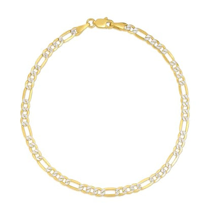 Floreo 10k Yellow Gold and White Gold 2.5mm Solid Two-Tone Figaro Chain Bracelet or Anklet
