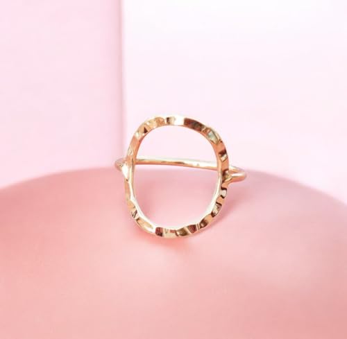 Skinny Open Circle Ring For Women 925 Sterling Silver Hammered Design Geometric Ring Eternity karma Statement Ring For Birthday By DyeandDesign - color: Rose Gold plated