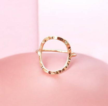 Skinny Open Circle Ring For Women 925 Sterling Silver Hammered Design Geometric Ring Eternity karma Statement Ring For Birthday By DyeandDesign - color: Rose Gold plated