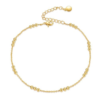 Gold Ankle Bracelet for Women Waterproof,Dainty Bead Anklets | 14K Gold Plated Non Tarnish,Lead and Nickel-free, Hypoallergenic,Adjustable Size Daily Wear Jewelry Gifts for Women