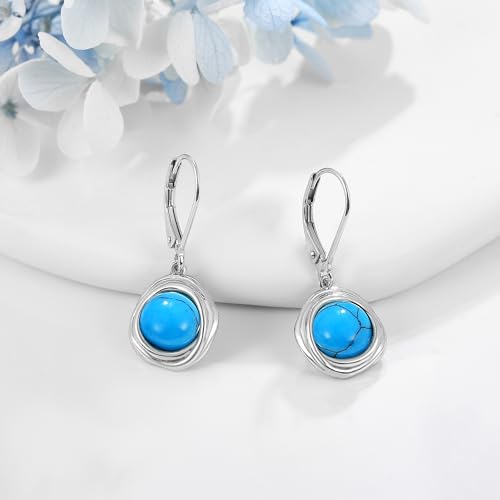 FreshWater Pearl Dangle Earrings 925 Sterling Silver Lapis lazuli Turquoise Larimar Opal Black Pearl Leverback Earrings for Women Birthday Hypoallergenic - style: Turquoise earrings