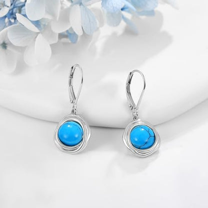 FreshWater Pearl Dangle Earrings 925 Sterling Silver Lapis lazuli Turquoise Larimar Opal Black Pearl Leverback Earrings for Women Birthday Hypoallergenic - style: Turquoise earrings