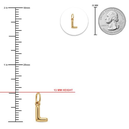 Gold Puffed Initial Letter Charm - 10 Karat Gold - 3D Bubble Letter Pendant - style: Letter l