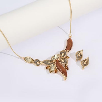 Chunky Statement Jewelry Set Vintage Retro Leaf Flower Floral Geometric Bohemian Boho Bib Necklace Earring Set Fashion Costume Jewelry for Women Girls Wedding Party Prom Unique Gift - style: calla lily flower JS gold champagne