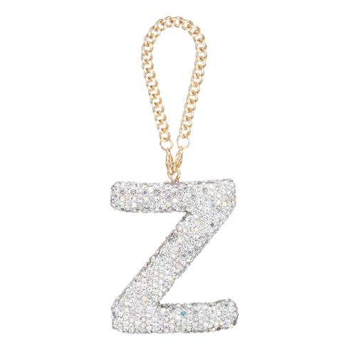 MECCANIXITY Bling Car Letter Charm, Initial Z Letter Interior Car Rear View Mirror Decoration Hanging Crystal Ornaments for Women Bags Water Cup DIY Craft, Silver - style: Letter Z