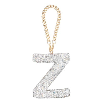 MECCANIXITY Bling Car Letter Charm, Initial Z Letter Interior Car Rear View Mirror Decoration Hanging Crystal Ornaments for Women Bags Water Cup DIY Craft, Silver - style: Letter Z