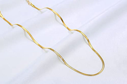 FOSIR Herringbone Necklace for Women, 14K Gold Plated/Silver/Black Choker Necklace, Dainty Surgical Stainless Steel Snake Chain for Women, 2.3mm/3mm/4mm/5mm Width - color: Gold, style: 2.3mm/14 Inch