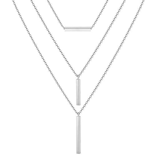 Layered Chain Necklaces for Women Boho Vertical Bar Pendant Necklace Set Minimalist Y Necklaces for Beach Parties Summer Jewelry Set - color: C Silver