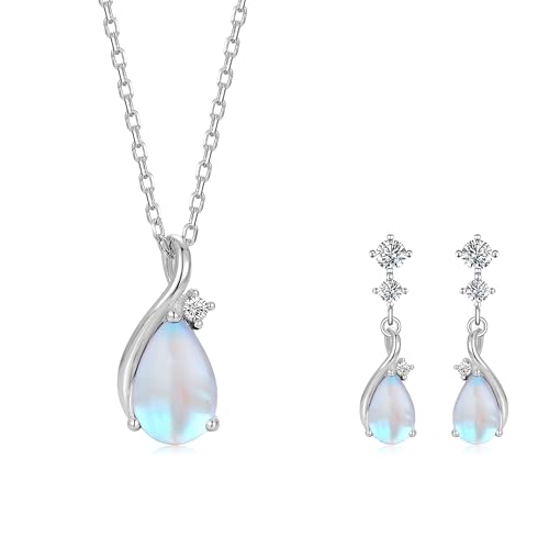 immobird 925 Sterling Silver Infinity Birthstone Jewelry Set Teardrop | Birthstone Necklace and Earring Set, Small Pear-shape Pendant, Drop Earring, Timeless Gift for Her, Daily Wear, Nice Gift Box - color: 06-Jun.