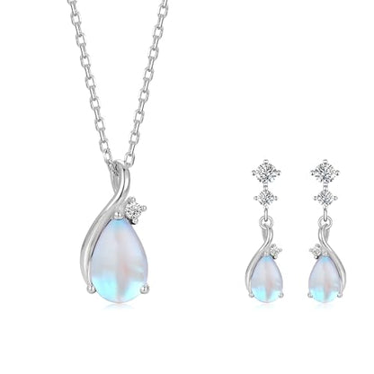 immobird 925 Sterling Silver Infinity Birthstone Jewelry Set Teardrop | Birthstone Necklace and Earring Set, Small Pear-shape Pendant, Drop Earring, Timeless Gift for Her, Daily Wear, Nice Gift Box - color: 06-Jun.