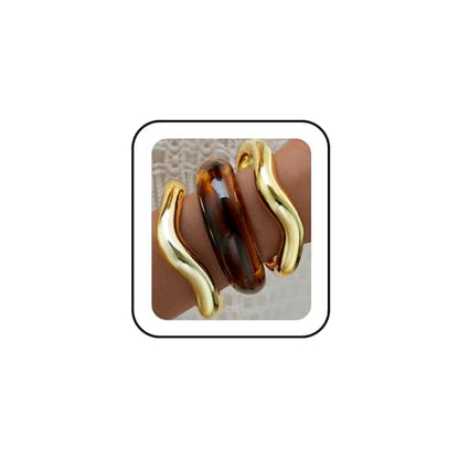 3Pcs Chunky Resin Bangles Bracelets Set for Women Irregular Wavy Acrylic Cuff Bracelets Geometric Fashions Wide Thick Statement Stacking Bangle Set Trendy Jewelry Accessary - color: Brown2
