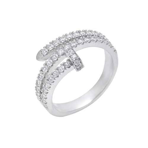 925 Sterling Silver Nail Wrap Cluster Ring for Women in 24K Yellow, Rose & White Gold Plated Sparkling Cubic Zirconia CZ Jewelry Gift for Her Elegant Cocktail & Statement Ring - color: White Gold, size: 9.5