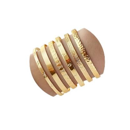 IFKM Gold Bangle Bracelets For Women, 14k Gold Plated Multi Layer Stackable Cuff Bracelet Set, Trendy Elegance Charms Non Tarnish Minimalist Textured Boho Jewelry Gift for Women - style: 6pcs Love